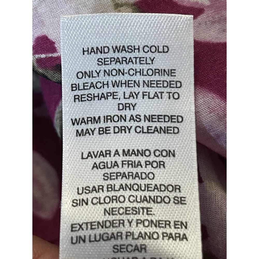 WHBM Silk Blend Floral Blouse Womens Sz 4 Pink Purple Button Up Cottagecore Boho - Picture 12 of 13